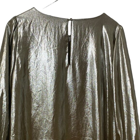 Ann Taylor Medium Gold Bronze Lame Top 3/4 Sleeves Womens Blouse Holiday - Picture 5 of 9